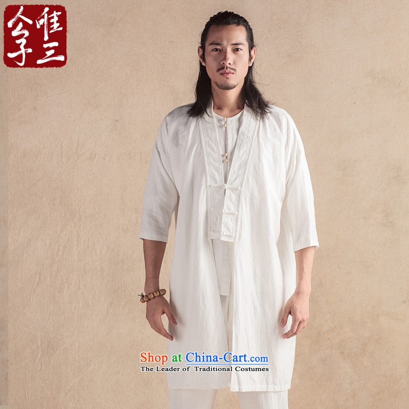 Cd 3 China wind Han Han-one cheongsams mantle Tang jackets of ethnic cotton linen men windbreaker during the spring and autumn in white on the new _M_