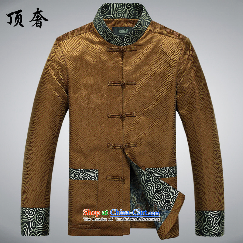 Top Luxury Autumn New Men, Father Chinese wedding banquet dress loose version men Tang Jacket coat large Gold T-shirt Han-88021_ Gold jacket,聽175