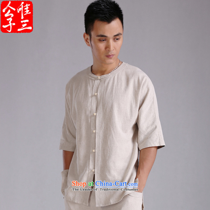 Cd 3 China wind bodhicitta male summer cotton linen flax short-sleeved shirt Chinese men casual shirts in Tang Dynasty ball spring and summer, big white (L), CD 3 , , , shopping on the Internet