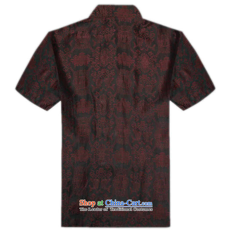 2015 Summer silk men Tang dynasty men of older persons in the short-sleeved blouses and stylish grandpa summer Beas Men Sauna silk collar short-sleeved Chinese Pouch cloud yarn brown XL/180, thre line (gesaxing and Tobago) , , , shopping on the Internet