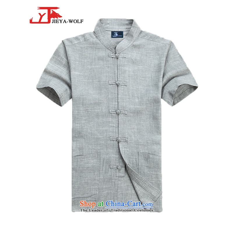 - Wolf JIEYA-WOLF, Tang Dynasty Package men's summer short-sleeved cotton linen Solid Color Kit Man Tang dynasty short-sleeved shirt kit cotton linen a light gray T-shirts are聽170/M,JIEYA-WOLF,,, shopping on the Internet