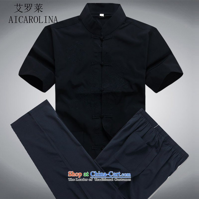Hiv Rollet new summer in older men Tang dynasty short-sleeve kit Tang Dynasty Chinese middle-aged men's shirt dark blue kit S, HIV (AICAROLINA ROLLET) , , , shopping on the Internet
