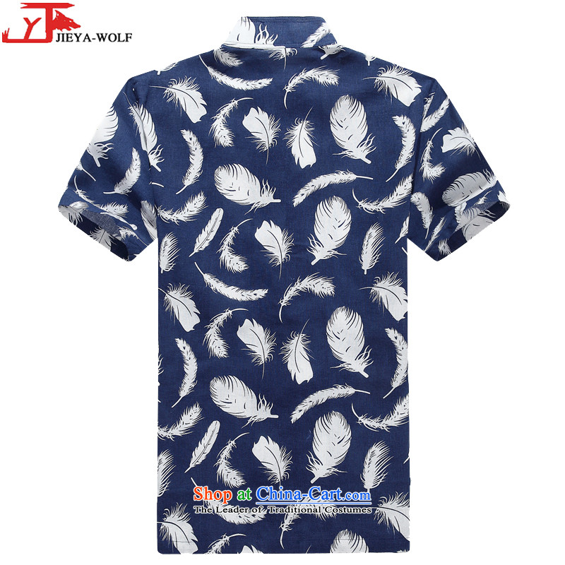 - Wolf JIEYA-WOLF, New Tang Dynasty Short-Sleeve Men's summer cotton linen color T-shirt is smart casual shirt, blue on white men feather 170/M,JIEYA-WOLF,,, shopping on the Internet