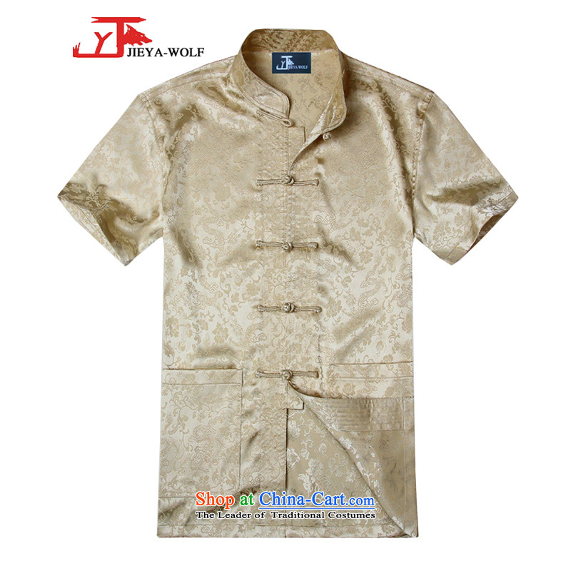 - Wolf JIEYA-WOLF, New Package Tang dynasty men's short-sleeved summer advanced silk lung to solid color handcrafted Disk Port, M yellow set of Tai Chi 175/L,JIEYA-WOLF,,, shopping on the Internet
