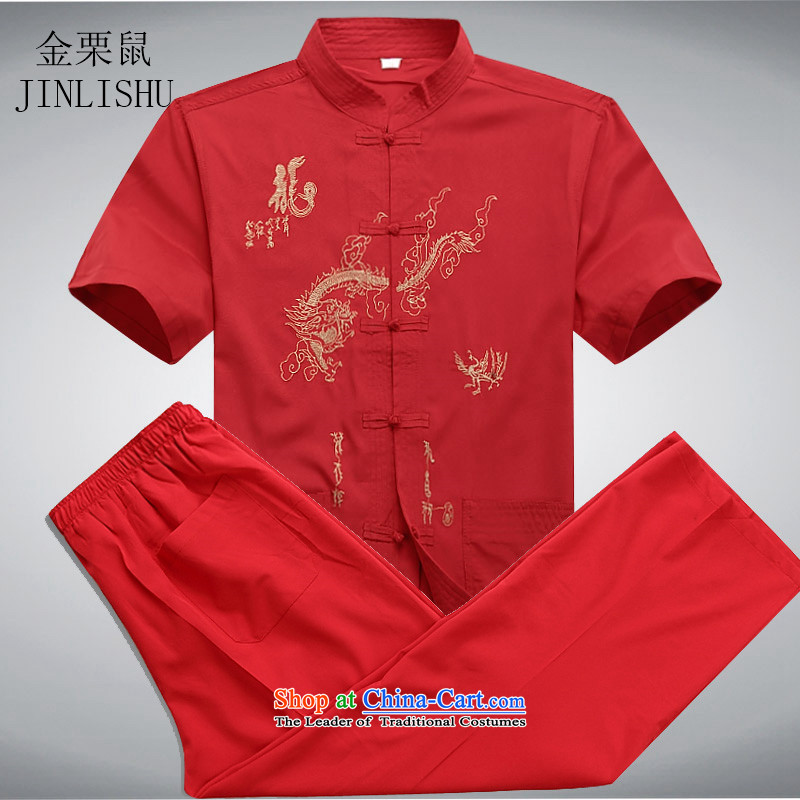 Kanaguri mouse summer new men in Tang Dynasty older men short-sleeve packaged loose breathable short-sleeved T-shirt and national costumes red kit XXL, kanaguri mouse (JINLISHU) , , , shopping on the Internet