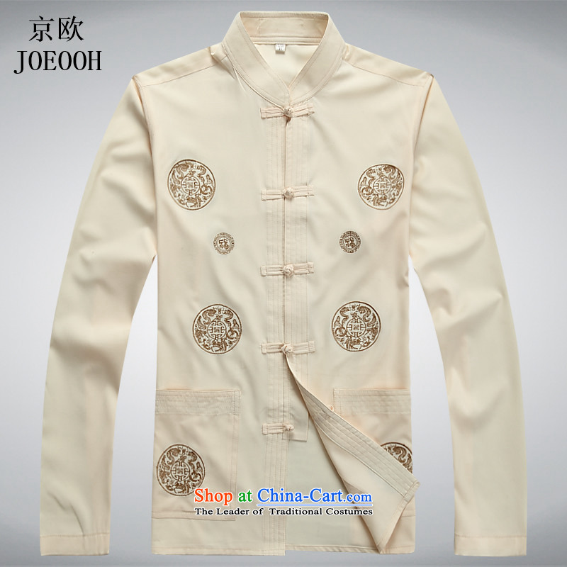 The elderly in the euro Beijing spring and summer disc detained men exercise clothing long-sleeved Tang dynasty traditional ethnic costume Kit packaged XXXL, beige (Beijing) has been pressed. OOH JOE shopping on the Internet