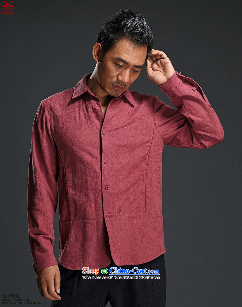 Renowned men jacquard long-sleeved shirt lapel male national costumes China wind Men's Shirt with improved Tang dynasty autumn men's shirts wine red large XL Photo, prices, brand platters! The elections are supplied in the national character of distribution, so action, buy now enjoy more preferential! As soon as possible.