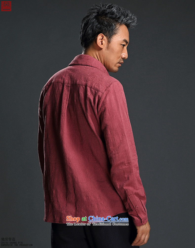 Renowned men jacquard long-sleeved shirt lapel male national costumes China wind Men's Shirt with improved Tang dynasty autumn men's shirts wine red large XL Photo, prices, brand platters! The elections are supplied in the national character of distribution, so action, buy now enjoy more preferential! As soon as possible.