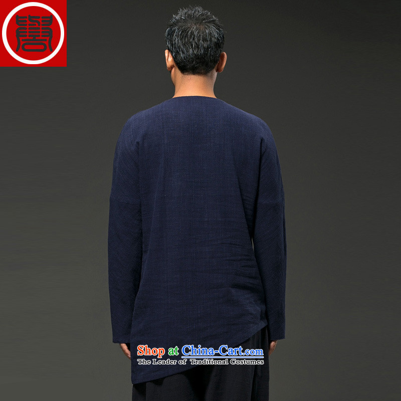 2015 Autumn renowned China wind men linen long-sleeved T-shirt Han-T-shirt blue large (XL), renowned (CHIYU) , , , shopping on the Internet