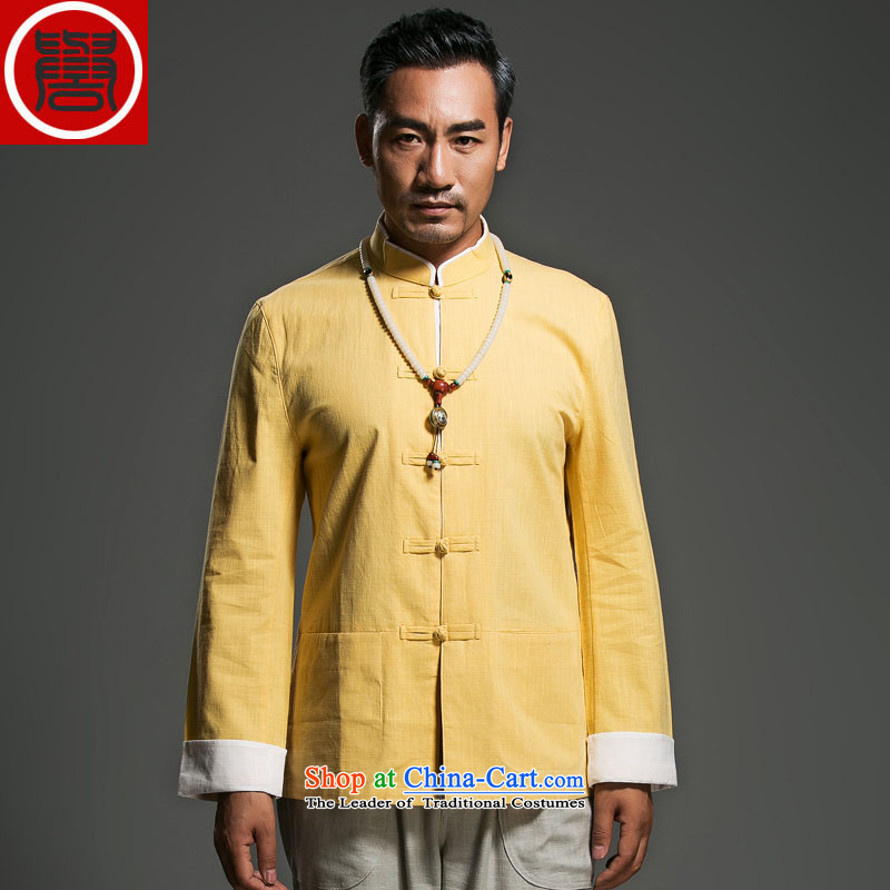 The fall of the renowned linen Solid Color Tang dynasty long-sleeved loose China wind men's jackets and disc buttoned, ethnic kung fu shirt Han-m Yellow (185), movement (CHIYU renowned shopping on the Internet has been pressed.)