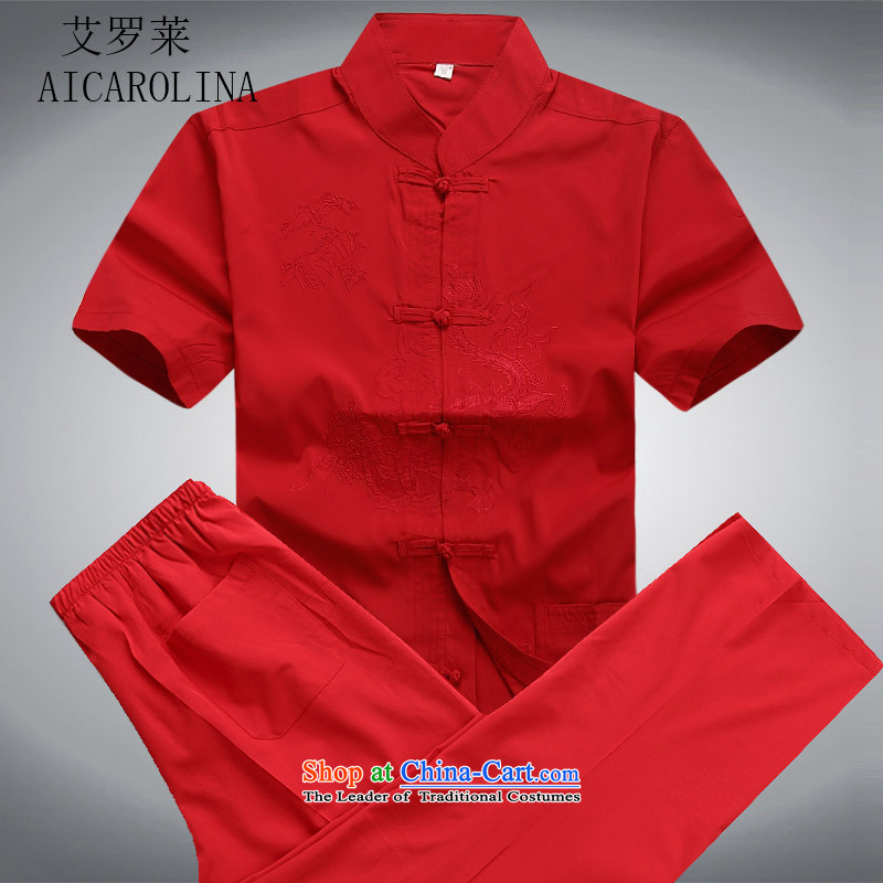 Hiv Rollet summer men Tang dynasty short-sleeved T-shirt China Wind Pants summer in older men Kit Chinese tunic red kit S, HIV (AICAROLINA ROLLET) , , , shopping on the Internet