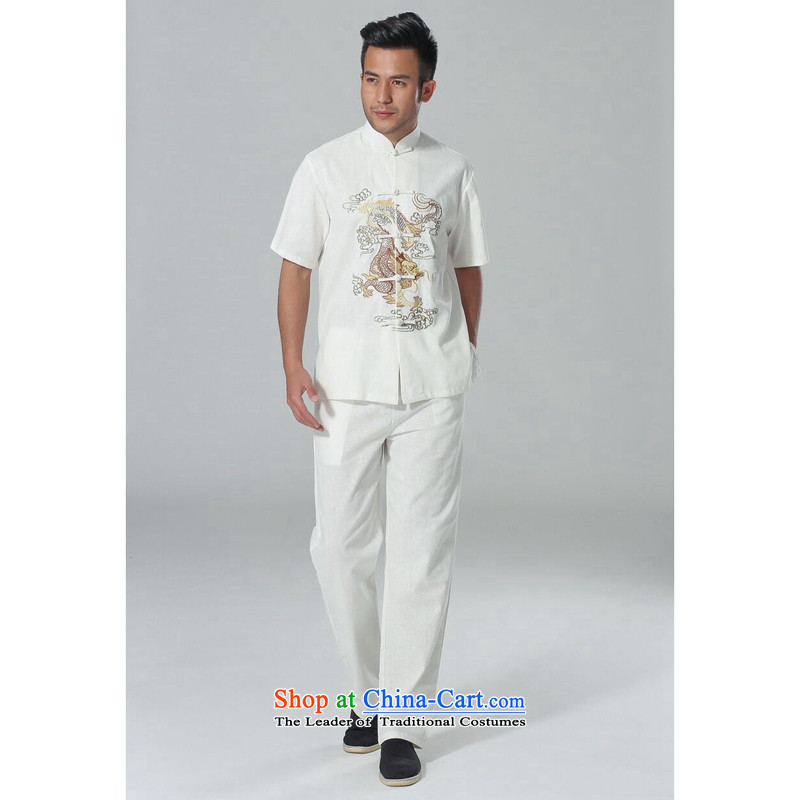 Find Sophie summer new men short-sleeved Tang Dynasty Chinese collar of his breast embroidered dragon cotton linen tai chi service men kit kit , L, find Sophie , , , shopping on the Internet