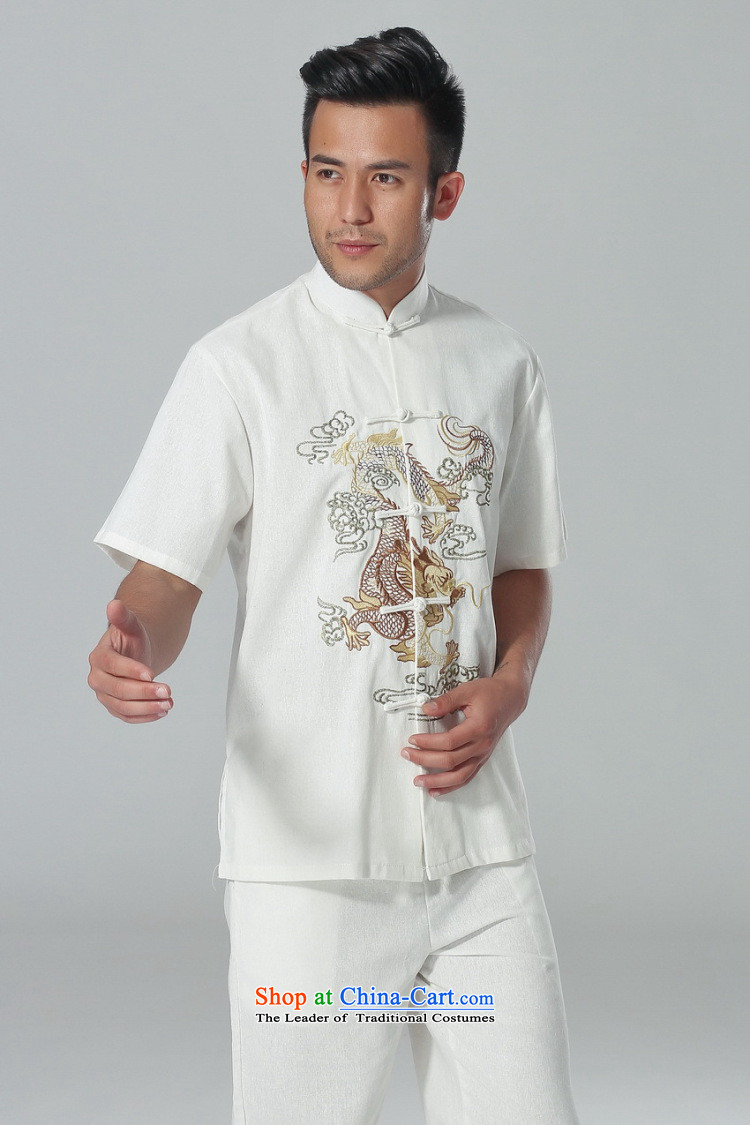 Dan smoke summer new men short-sleeved Tang Dynasty Chinese collar of his breast embroidered dragon cotton linen tai chi service men Kit Single T-shirts are M picture, prices, brand platters! The elections are supplied in the national character of distribution, so action, buy now enjoy more preferential! As soon as possible.