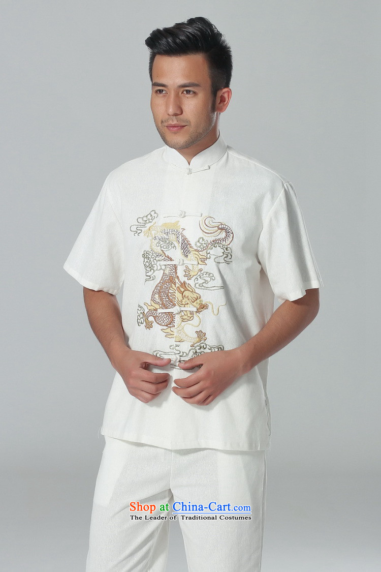 Figure for summer flowers new men short-sleeved Tang Dynasty Chinese collar of his breast embroidered dragon cotton linen tai chi service men Kit White Kit L picture, prices, brand platters! The elections are supplied in the national character of distribution, so action, buy now enjoy more preferential! As soon as possible.