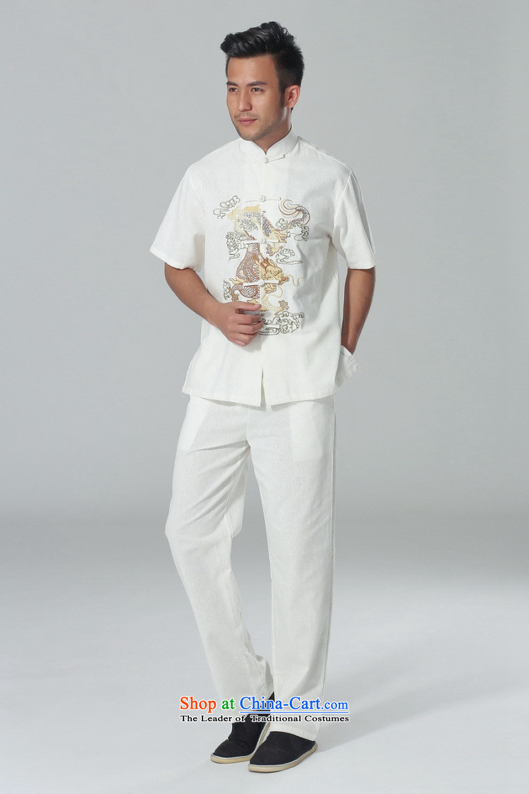 Figure for summer flowers new men short-sleeved Tang Dynasty Chinese collar of his breast embroidered dragon cotton linen tai chi service men Kit White Kit L picture, prices, brand platters! The elections are supplied in the national character of distribution, so action, buy now enjoy more preferential! As soon as possible.