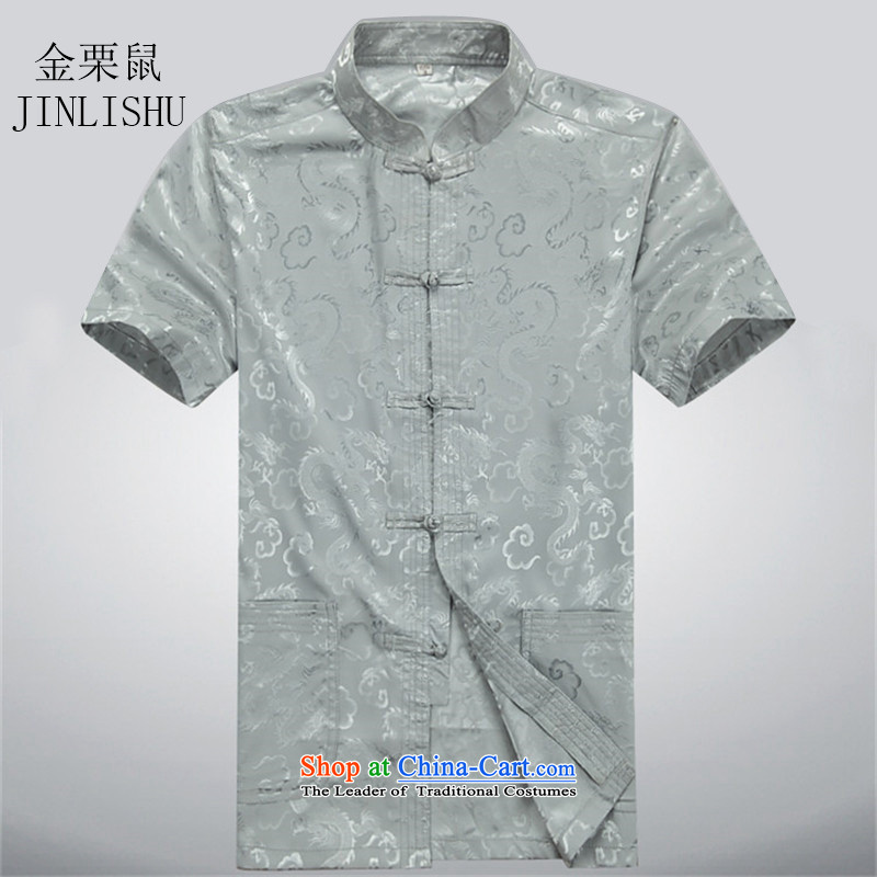 Kanaguri Mouse China wind summer older short-sleeved Tang in older men are large Tang Dynasty Package gray shirt Tsing XL, kanaguri mouse (JINLISHU) , , , shopping on the Internet