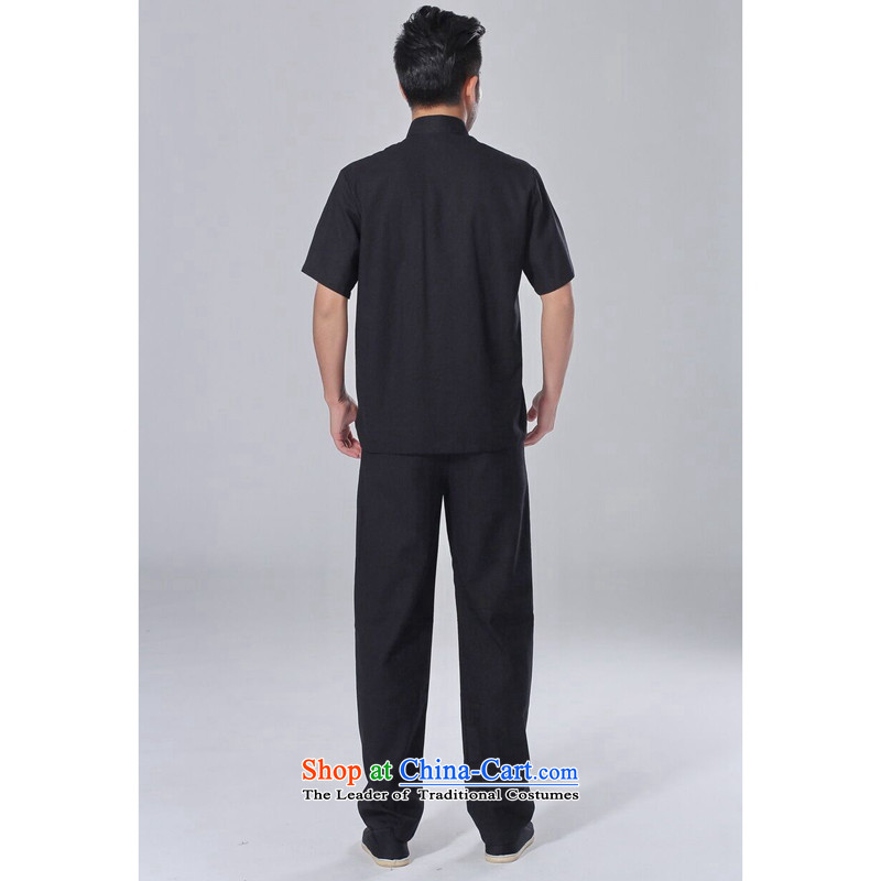 Dan smoke summer New Men Tang Dynasty Chinese improved to cut Yong-nam, embroidered cotton linen Tai Chi Kit short-sleeved service kit , L, Dan Smoke , , , shopping on the Internet