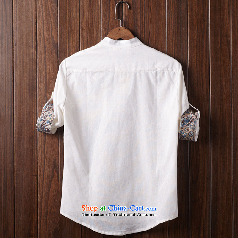 Chaplain Sonata summer men Tang dynasty short-sleeved shirt spring and summer large China wind linen 7 cuff artist shirts and white , L/ Love Song has been pressed shopping on the Internet