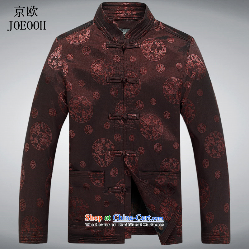 Beijing elderly men in Europe , replace the spring and autumn long-sleeved blouses father ethnic Tang Tang dynasty replacing coffee-coloredM