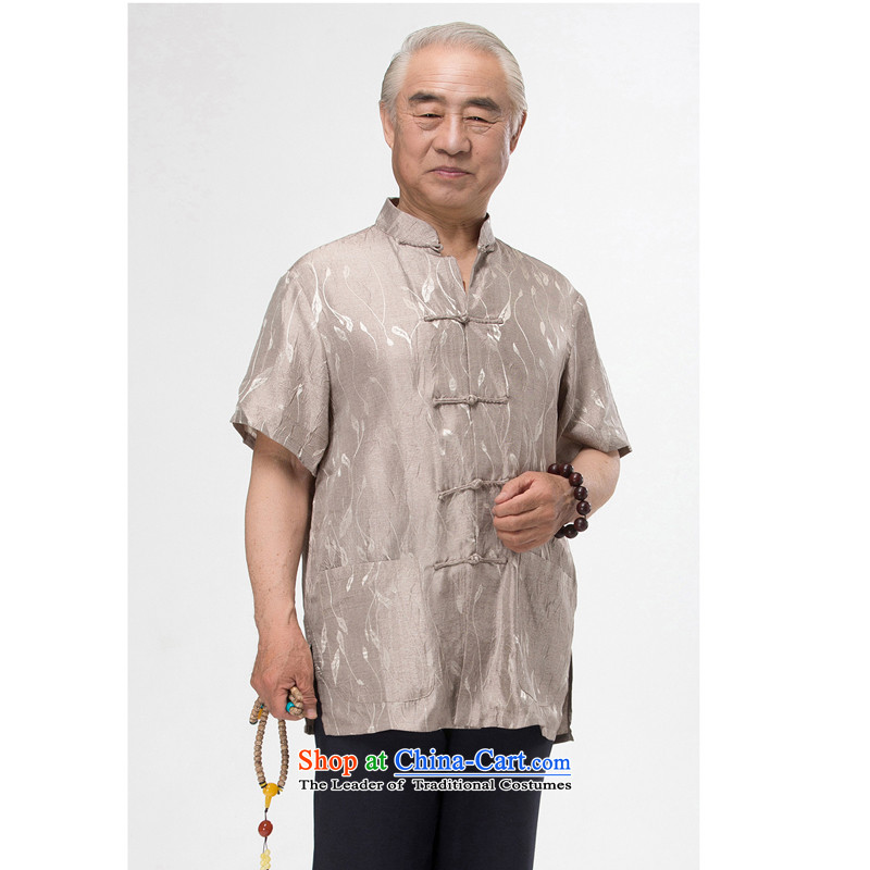 The elderly in the new 2015 cotton linen Tang dynasty male short-sleeved T-shirt Han-men and Tang dynasty summer national costumes stamp pack large white father XXXL/190, thre line (gesaxing and Tobago) , , , shopping on the Internet