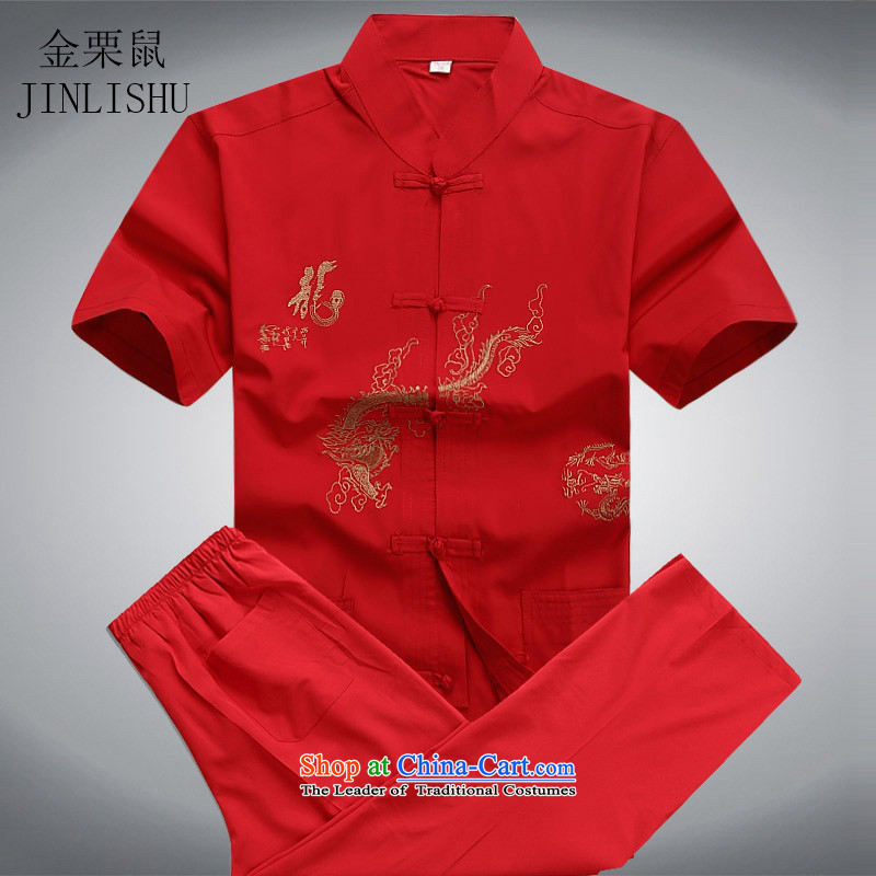 Kanaguri mouse men in the national costumes of older men Tang dynasty short-sleeve kit for summer Han-T-shirt red kit XXXL, kanaguri mouse (JINLISHU) , , , shopping on the Internet