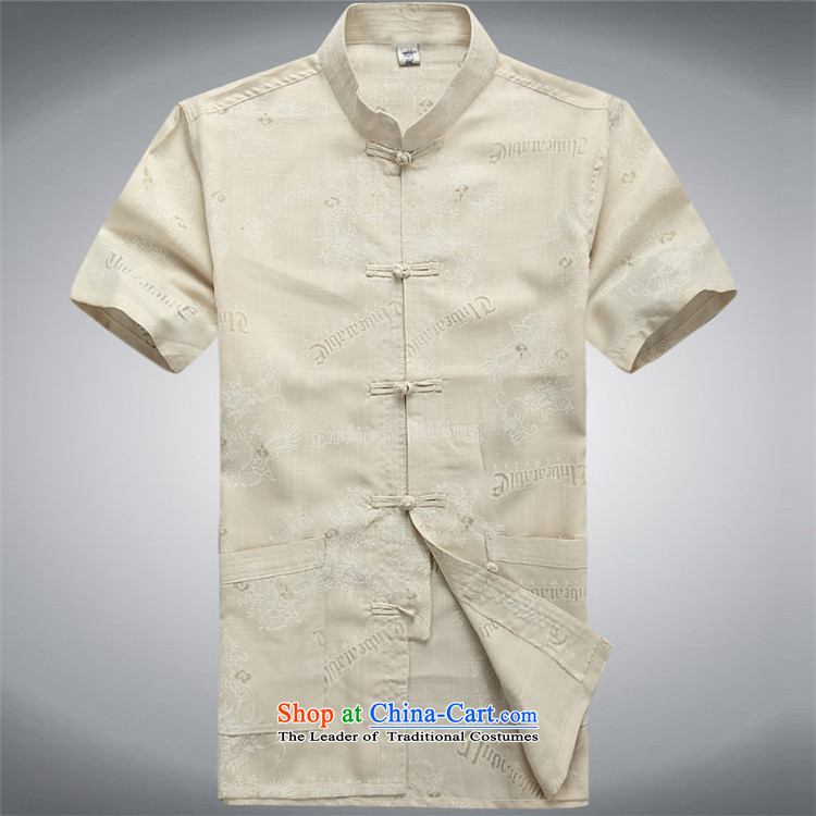 Beijing Europe 2015 Summer new middle-aged man Tang dynasty collar disc detained Tang dynasty leisure short-sleeved Taegeuk services beige L picture, prices, brand platters! The elections are supplied in the national character of distribution, so action, buy now enjoy more preferential! As soon as possible.