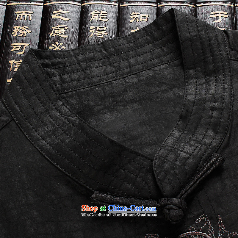The Lhoba nationality Wei Mephidross Warranty China wind collar disc detained 100% sauna Jamsil silk yarn male cloud of incense Tang Dynasty Chinese shirt dad short-sleeved silk Tang-pack Black XL, warranty, Judy Wai (B.L.WEIMAN Overgrown Tomb) , , , shop