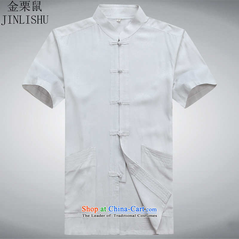 Kanaguri mouse summer Tang Dynasty Men's Mock-Neck Shirt that short-sleeved older Men's Shirt summer leisure white , L kanaguri mouse (JINLISHU) , , , shopping on the Internet