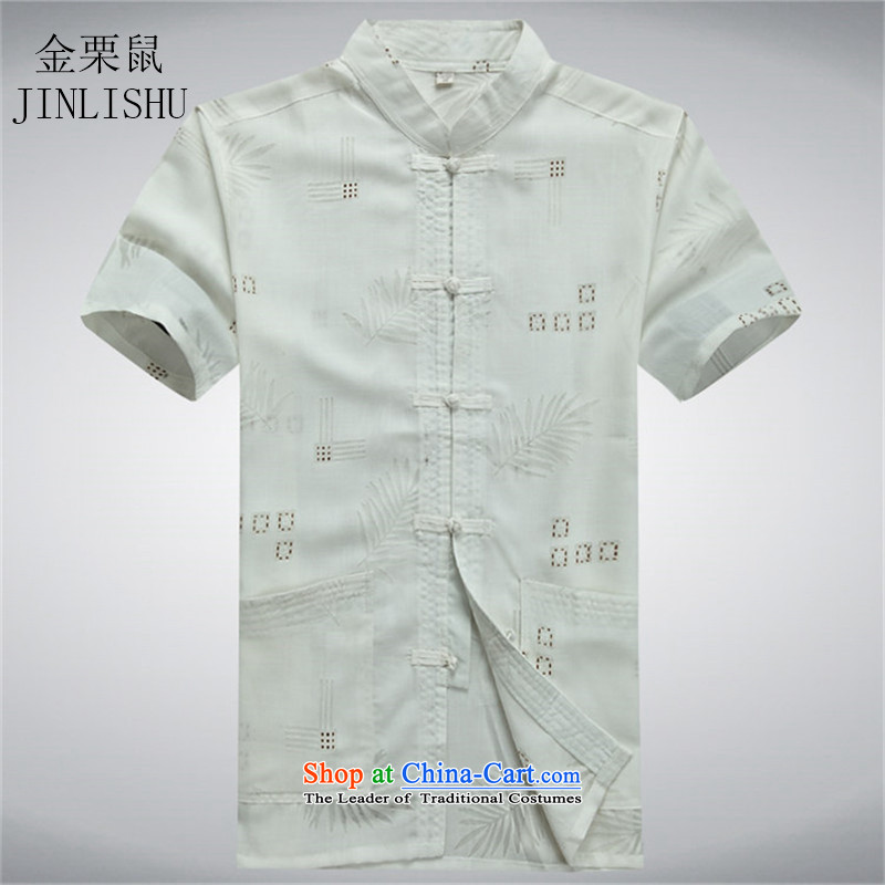 Kanaguri Mouse middle-aged men summer Tang dynasty short-sleeved shirt, older men's shirt with white XXXL, summer kanaguri mouse (JINLISHU) , , , shopping on the Internet