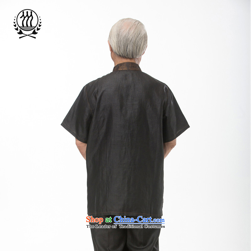 Bosnia and thre line short-sleeved Tang dynasty summer new men incense cloud male silk yarn Tang dynasty in his shirt-sleeves blouse of older men Tang dynasty incense cloud yarn black M/170, thre line (gesaxing and Tobago) , , , shopping on the Internet