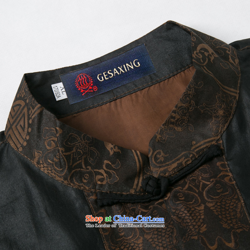 Bosnia and thre line short-sleeved Tang dynasty summer new men incense cloud male silk yarn Tang dynasty in his shirt-sleeves blouse of older men Tang dynasty incense cloud yarn black M/170, thre line (gesaxing and Tobago) , , , shopping on the Internet