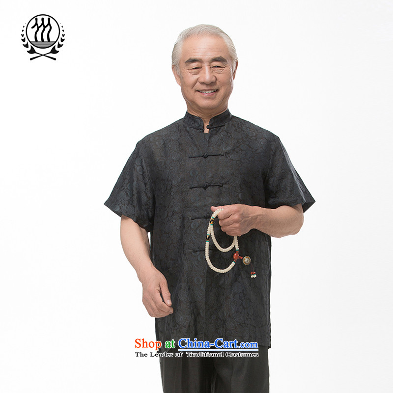 Bosnia and thre line short-sleeved Tang dynasty summer new men incense cloud male silk yarn Tang dynasty in his shirt-sleeves blouse of older men Tang dynasty incense cloud XL_180 yarn