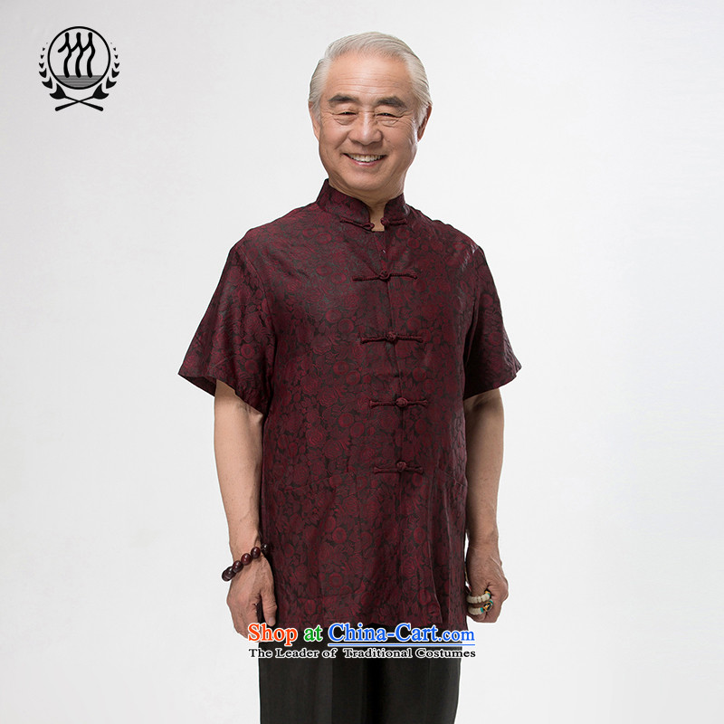 Bosnia and thre line short-sleeved Tang dynasty summer new men incense cloud male silk yarn Tang dynasty in his shirt-sleeves blouse of older men Tang dynasty incense cloud yarn XL/180, thre line (gesaxing and Tobago) , , , shopping on the Internet