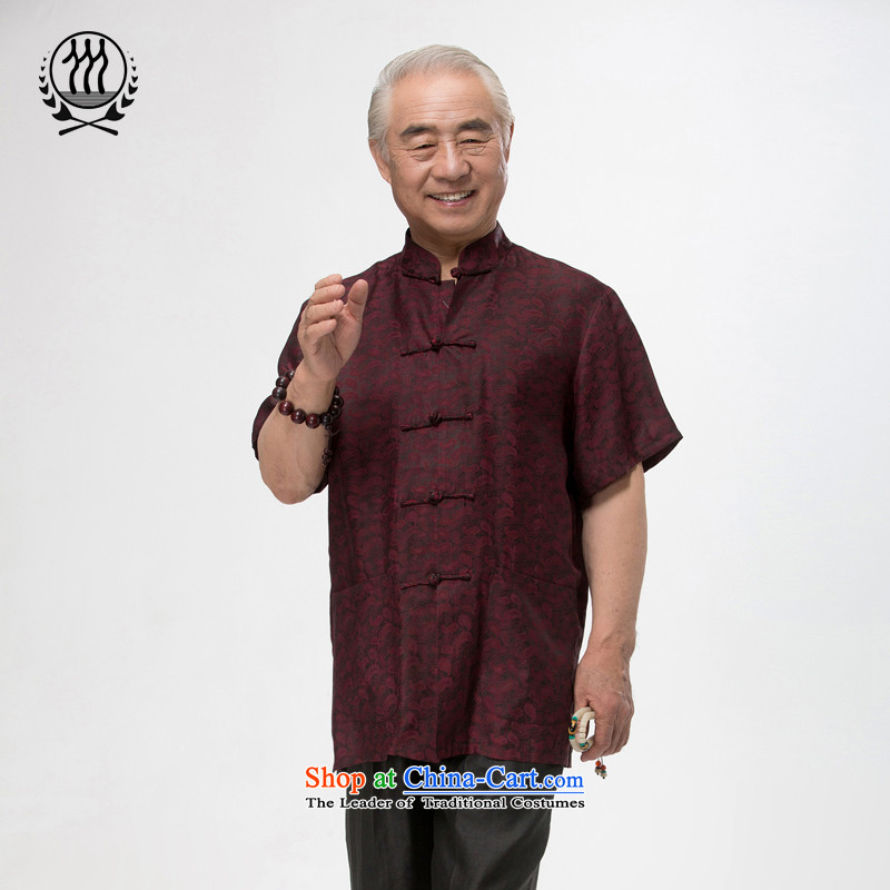 Bosnia and thre line short-sleeved Tang dynasty summer new men incense cloud male silk yarn Tang dynasty in his shirt-sleeves blouse of older men Tang dynasty incense cloud?M_170 yarn