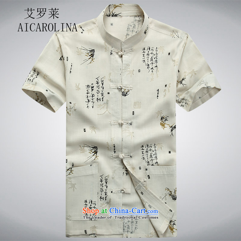 Hiv Rollet new summer Tang dynasty middle-aged short-sleeved T-shirt and China wind men of the middle-aged men's shirt , beige summer grandpa HIV ROLLET (AICAROLINA) , , , shopping on the Internet