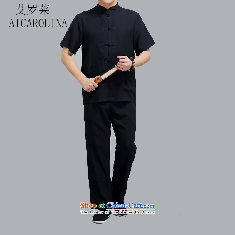 Hiv Rollet Chinese collar of older persons in the Tang dynasty and short-sleeved men Han-ball-Service kit for summer Black XL, HIV (AICAROLINA ROLLET) , , , shopping on the Internet