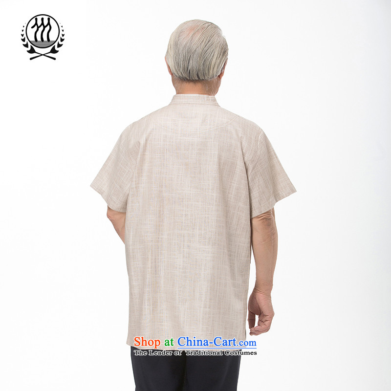 Bosnia and thre line short-sleeved Tang dynasty summer new men natural linen flax Tang dynasty short male in his shirt-sleeves blouse of older men Tang dynasty national costumes boutique m White L/175, thre line (gesaxing and Tobago) , , , shopping on the