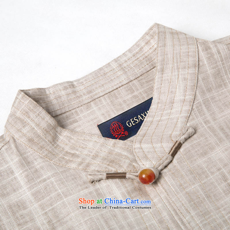 Bosnia and thre line short-sleeved Tang dynasty summer new men natural linen flax Tang dynasty short male in his shirt-sleeves blouse of older men Tang dynasty national costumes boutique m White L/175, thre line (gesaxing and Tobago) , , , shopping on the