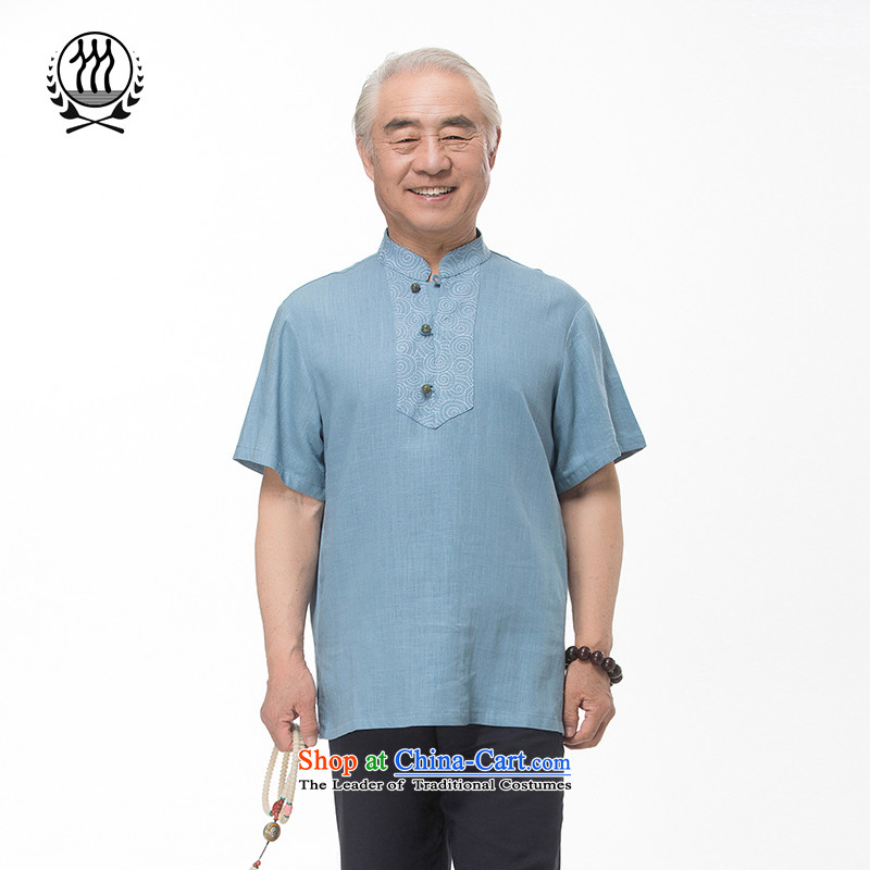 Bosnia and 15 new thre summer Chinese cotton linen embroidery Short-Sleeve Men in older summer kit and a mock-neck Tang dynasty short-sleeved national costumes boutique multi-color light gray M/170, optional thre line (gesaxing and Tobago) , , , shopping