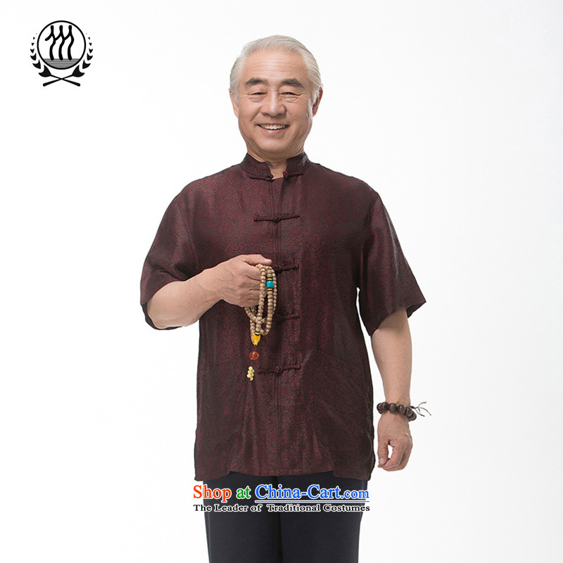 Bosnia and thre line short-sleeved Tang dynasty summer new men incense cloud male silk yarn Tang dynasty in his shirt-sleeves blouse of older men Tang dynasty male Heung-cloud yarn brown XXXL/190, thre line (gesaxing and Tobago) , , , shopping on the Inte