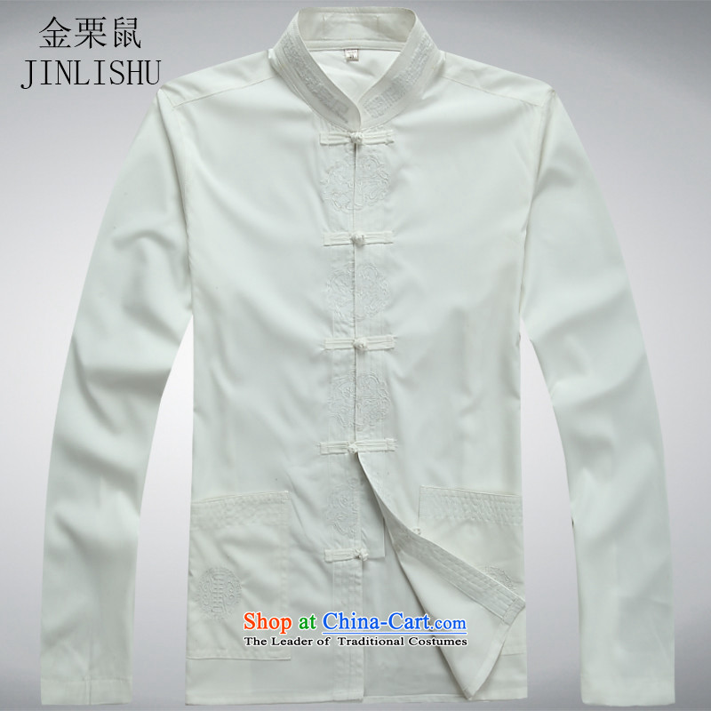 In the spring of Kim Gopher Tang dynasty older men and the elderly in the long-sleeved shirt Tang Dynasty Package Chinese Han-long-sleeved white shirts kit M kanaguri mouse (JINLISHU) , , , shopping on the Internet
