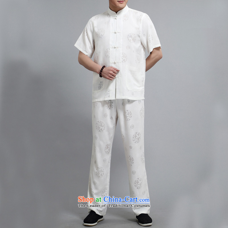 Rollet HIV from older men summer short-sleeved Tang dynasty China National wind load father Chinese collar Leisure Suite White?XXL