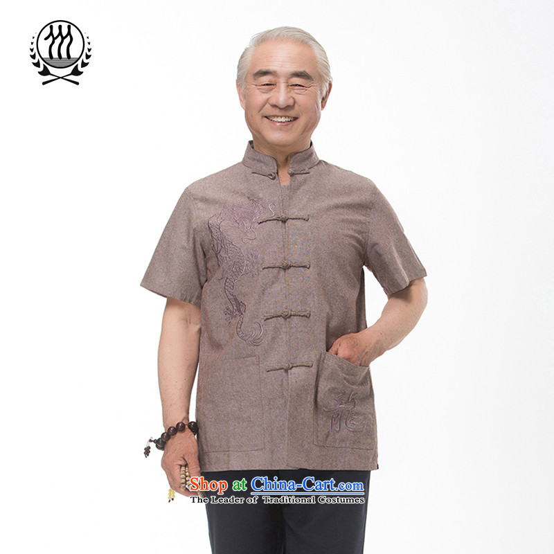 Bosnia and 15 new thre summer Chinese men in older summer kit and Tang dynasty short-sleeved national dress boutique brown light gray optional XXXL/190, gray line (gesaxing Bosnia and thre) , , , shopping on the Internet