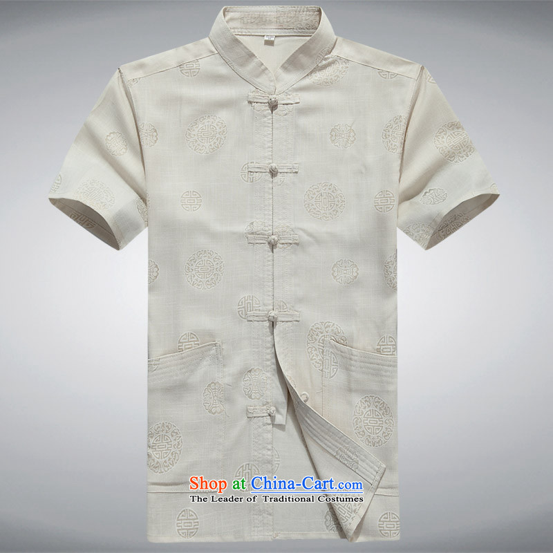 Kanaguri mouse in older men short-sleeved Tang Dynasty Chinese Disc deduction summer cotton linen shirt with ethnic Chinese Wind Father Tang dynasty beige , L kanaguri mouse (JINLISHU) , , , shopping on the Internet