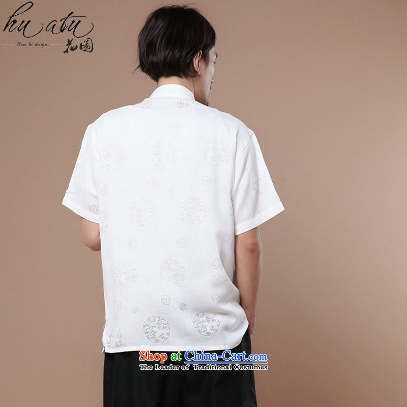 Figure for summer flowers New Men Tang Dynasty Chinese collar of his Korean clothing cotton linen men leisure short-sleeved T-shirt , white floral shopping on the Internet has been pressed.