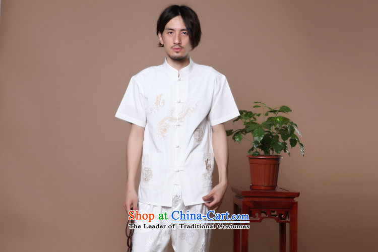 Figure for summer flowers new men of the Tang Dynasty Chinese badges of Tai Chi-collar Chinese Dragon Short-Sleeve Men Tang blouses white L picture, prices, brand platters! The elections are supplied in the national character of distribution, so action, buy now enjoy more preferential! As soon as possible.