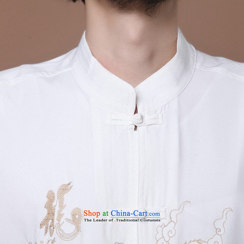 Figure for summer flowers new men of the Tang Dynasty Chinese badges of Tai Chi-collar Chinese Dragon Short-Sleeve Men Tang blouses white L, floral shopping on the Internet has been pressed.