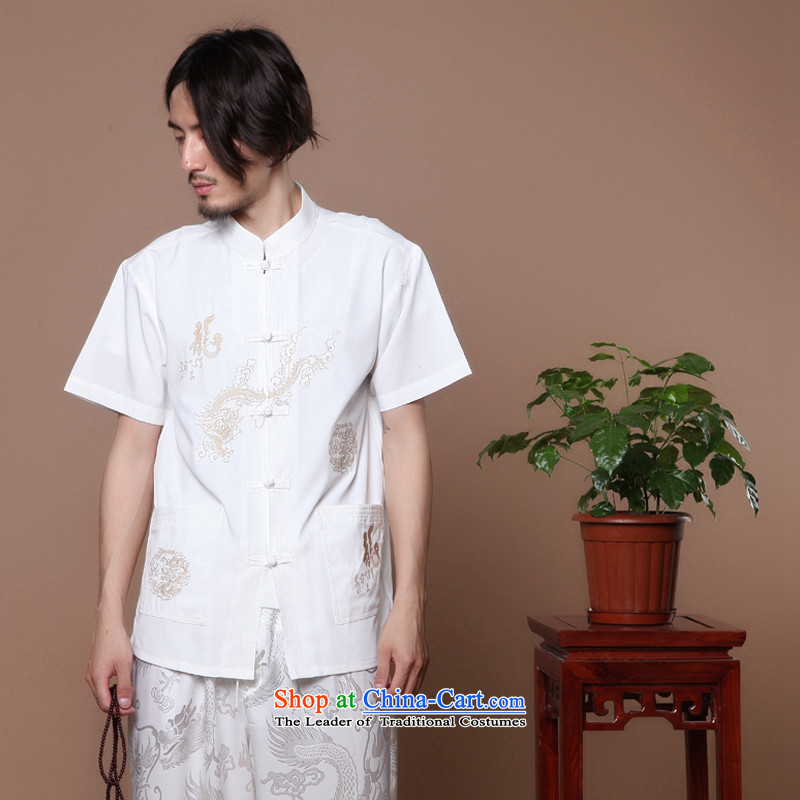 Find Sophie summer new men of the Tang Dynasty Chinese badges of Tai Chi-collar Chinese Dragon Short-Sleeve Men Tang blouses white 2XL, find Sophie , , , shopping on the Internet