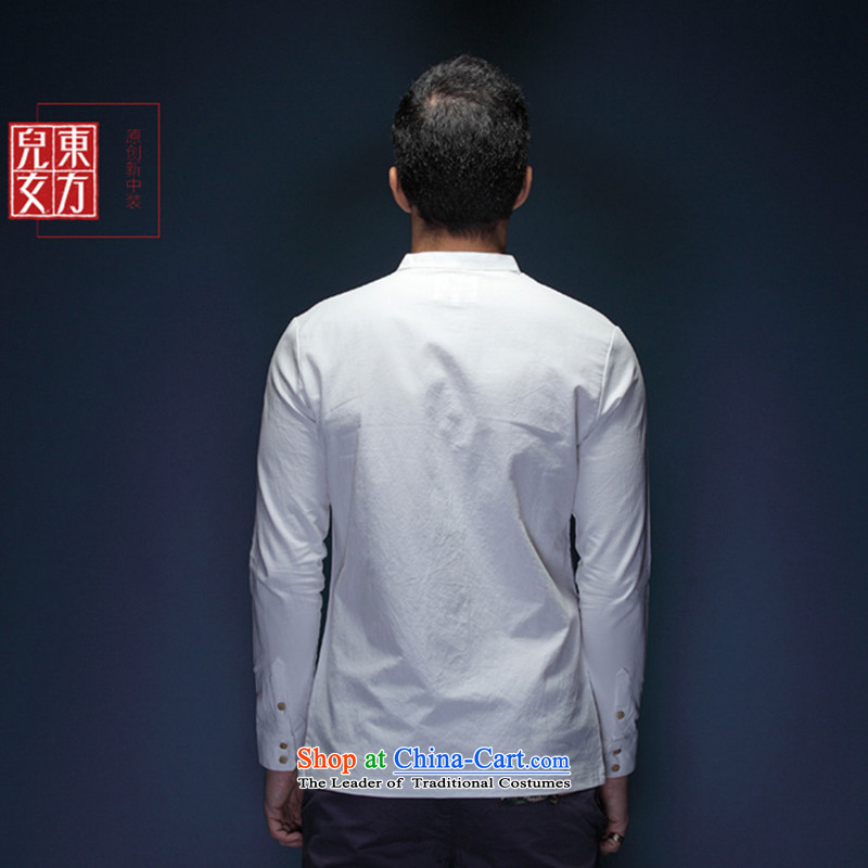 The sons and daughters of the oriental Mock-Neck Shirt Disk Zen detained national costumes China wind Cotton Men long-sleeved shirt Chinese men XXXXL, blue Oriental sons and daughters , , , shopping on the Internet