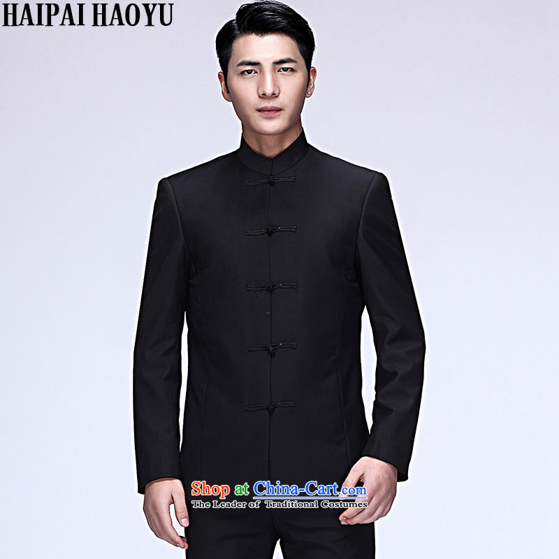  China China wind HAIPAIHAOYU collar suit Male Tang Dynasty Chinese tunic Sau San business and leisure single jacket black T-shirt with single tang no dragon design L/170,HAIPAIHAOYU,,, shopping on the Internet